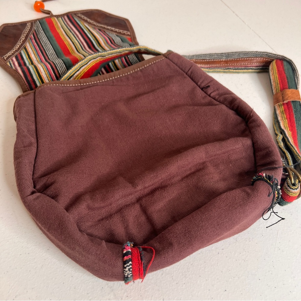 Bohemian Striped Gheri Textile Woven Crossbody Bag Bead Toggle Festival Hippie - Picture 4 of 14